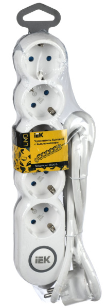 Купить IEK UNO Удлинитель У05В 5 мест 2P+PE/3м 3х1,5мм2 16А/250В UNO