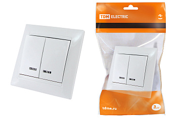TDM Выключатель 2 кл. с подсветкой 10А белый "Лама" SQ1815-0005