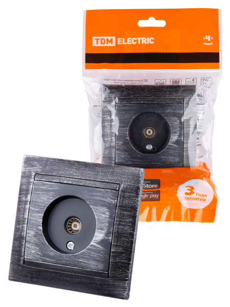 TDM Розетка телевизионная простая (0-2400МГц, "мама") старинное серебро "Лама" SQ1815-0658