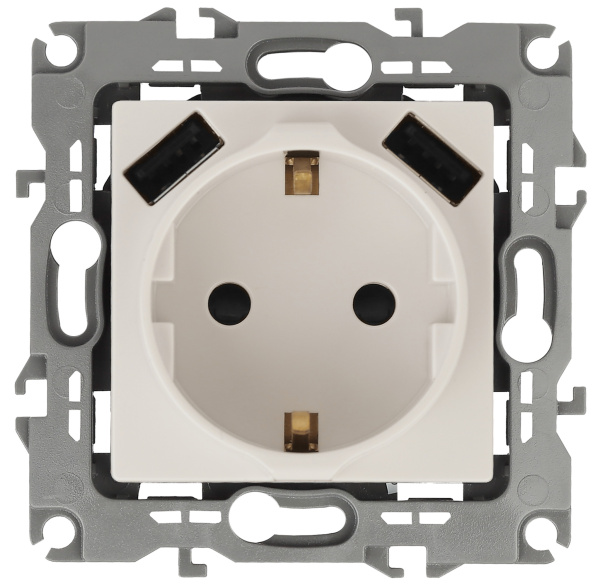 ЭРА 12-4109-02 Слоновая кость Розетка 2P+E 16A-250В, штор. с 2xUSB 5В-3А, 12