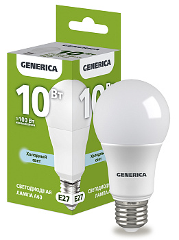 IEK GENERICA Лампа LED A60 груша 10Вт 230В 6500К E27 LL-A60-10-230-65-E27-G