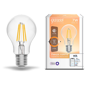 Gauss Лампа Smart Home Filament А60 7W 806lm 2700К E27 диммируемая LED 1200112