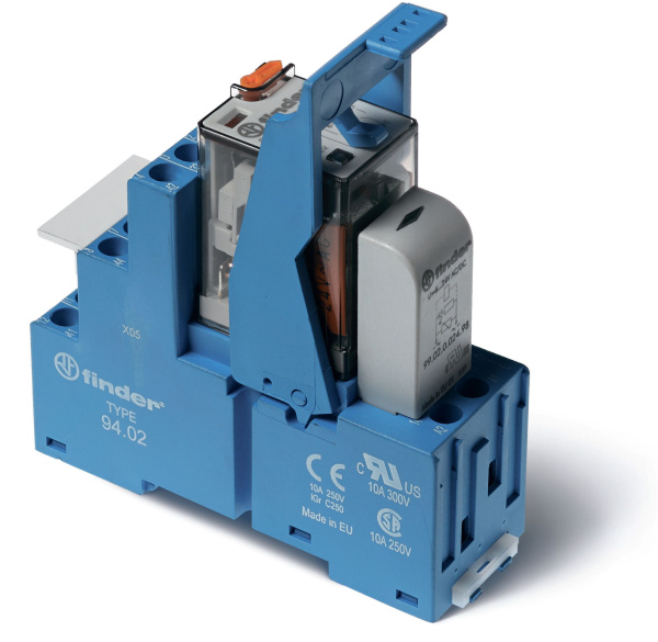 Finder Интерфейсный модуль (сборка 55.32.8.012.0040 + 99.02.0.024.98 + 94.02SPA), электромеханическое реле; 2CO 10A; контакты AgNi; питание 12В AC; ка 583280120060SPA