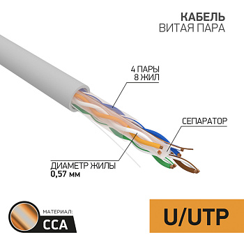 Кабель витая пара UTP 4PR 23AWG CAT6a, 305м CCA PROconnect 01-0047-3