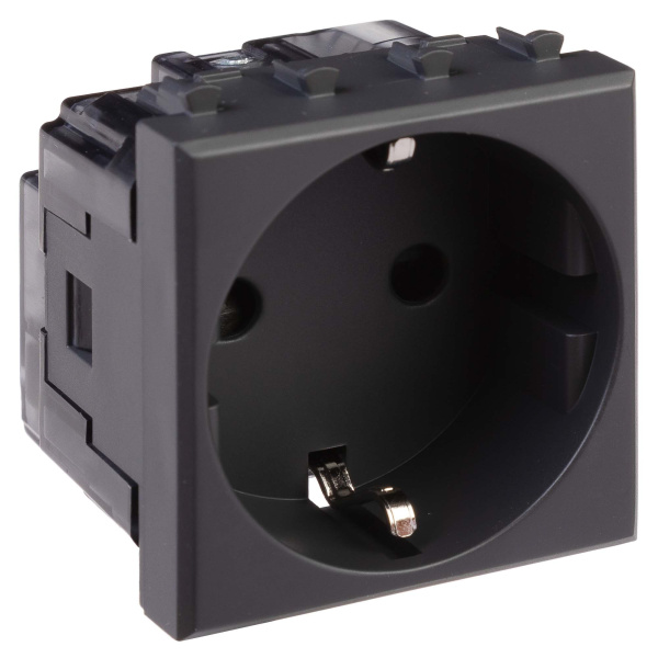 Купить DKC Розетка модульная, 2P+E, с з/ш, "Avanti", "Черный матовый", 2 модуля