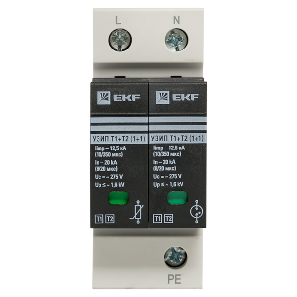 Купить EKF Устройство защиты от импульсных перенапряжений Т1+Т2; Iimp-12,5kA; In-20kA; Uc-275В; 1+1
