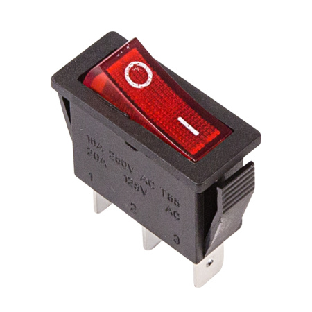 Выключатель клавишный 250V 15А (3с) ON-OFF красный с подсветкой Rexant 36-2210
