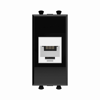 DKC Телефонная розетка RJ-12 без шторки модульная, "Avanti", "Черный квадрат", 1 модуль