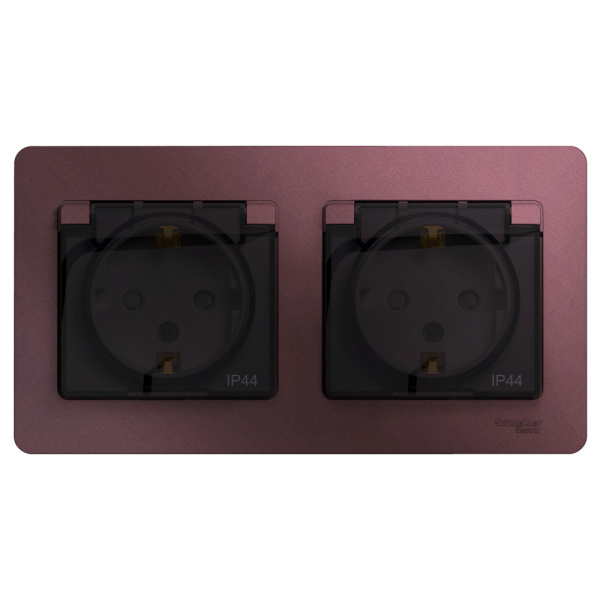 Купить Systeme Electric Glossa Баклажановый Розетка 2-ая с/з, со шторками, в сборе, IP44