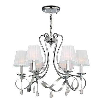 Favourite подвесная люстра каркас цвета серебряный с хромом, плафоны из белой ткани, декоративные элементы из прозрачного хрусталя 2597-6P