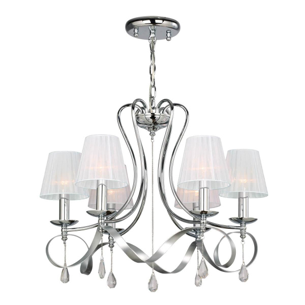 Favourite подвесная люстра каркас цвета серебряный с хромом, плафоны из белой ткани, декоративные элементы из прозрачного хрусталя 2597-6P