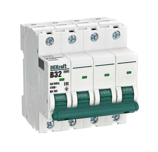 Dekraft Автоматический выключатель 4Р 32А х-ка B ВА-103 6кА 12260DEK