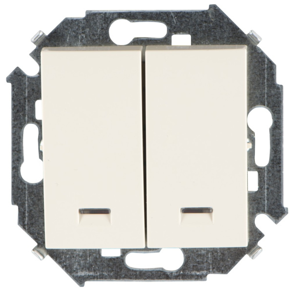 Simon 15 Бежевый Выключатель 2-клавишный с подсветкой, 16А, 250В, винт.зажим 1591392-031