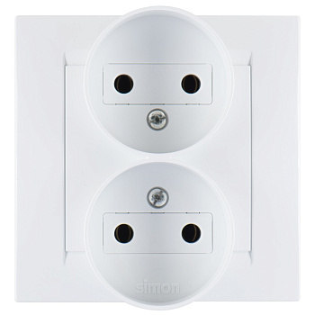 Simon 15 Белая Розетка 2-ая б/з литая (в сборе с рамкой) 1590457-030