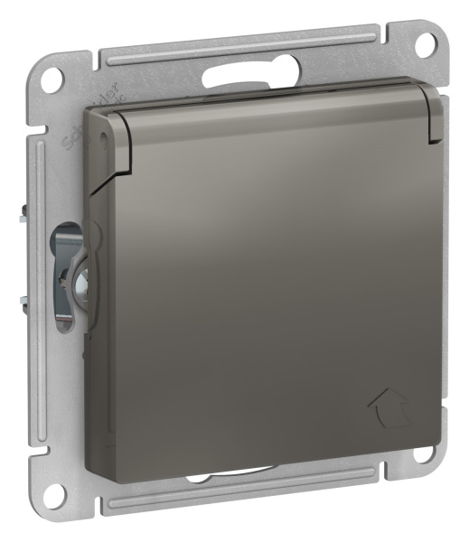 Купить Systeme Electric AtlasDesign Сталь Розетка с/з, со шторками, с крышкой, 16А, в сборе