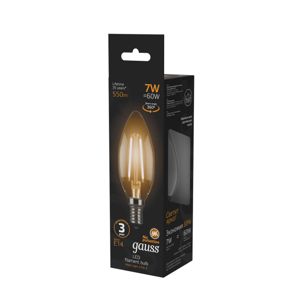 Купить Gauss Лампа Filament Свеча 7W 550lm 2700К Е14 LED 103801107