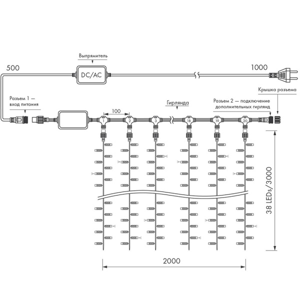 Купить Arlight Светодиодная гирлянда ARD-CURTAIN-CLASSIC-2000x3000-CLEAR-760LED-BLINK White (230V, 60W) (Ardecoled, IP65) 024868