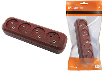 TDM Колодка розеточная 4 гнезда 2П б/з 10А 250В "Эко" (бук) SQ1806-0064