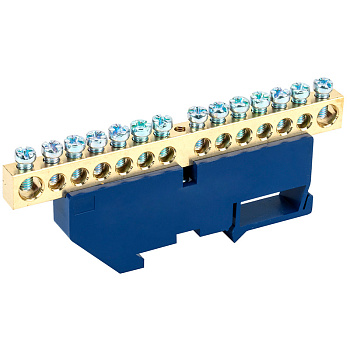 Шина «N» нулевая с синим изолятором на DIN-рейку 8x12 мм стойка бол. 14 групп Rexant 11-2350