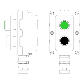 DKC Взрывонепроницаемый пост управления из алюминия LCSD-02-B-MC-L1G(220)x1-P1B(11)x1-PCMB-KA3MHK / 1Ex d IIB T5 Gb / Ex tb IIIC T95°С Db IP66