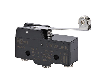 Dekraft Миниатюрный конц. вык. 1НО1НЗ шарнирного длиннорычажного типа с металлическим роликом