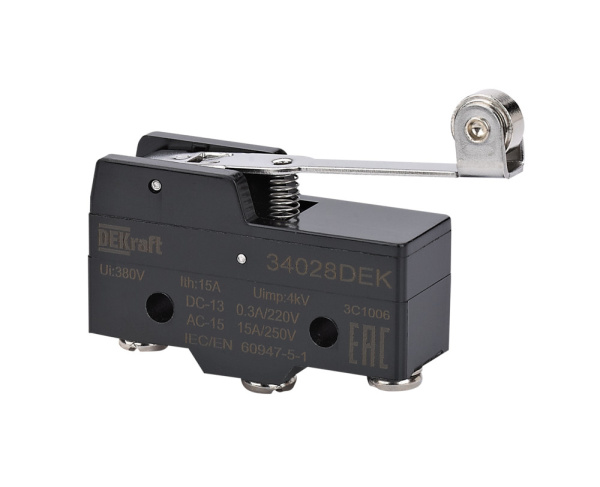 Dekraft Миниатюрный конц. вык. 1НО1НЗ шарнирного длиннорычажного типа с металлическим роликом