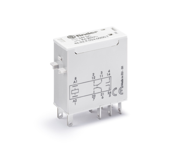 Finder Миниатюрное промышленное электромеханическое реле; монтаж в розетку или наконечники Faston (2.5х0.5мм); 2СO 8A; контакты AgNi; катушка 110В DC; 465291100000T