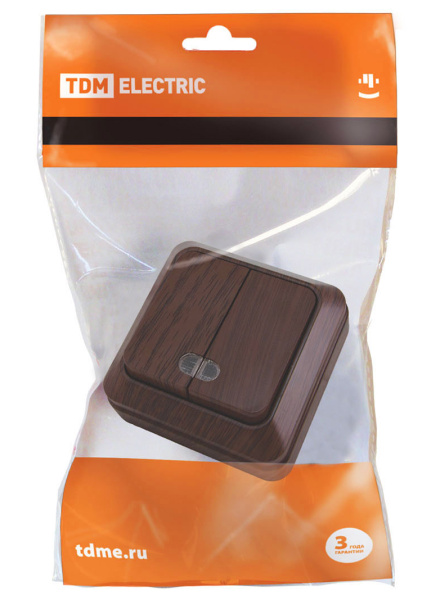 Купить TDM Выключатель 2-кл. открытой установки с подсветкой IP20 10А, бук "Ладога" SQ1801-0030