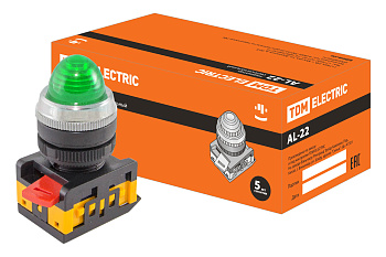 TDM Лампа AL-22 сигнальная d22мм зеленый неон/230В цилиндр SQ0702-0009