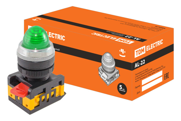 TDM Лампа AL-22 сигнальная d22мм зеленый неон/230В цилиндр SQ0702-0009
