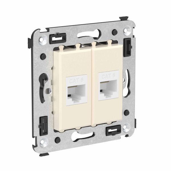 Купить DKC Компьютерная розетка RJ-45 без шторки в стену, кат.6 двойная, "Avanti", "Ванильная дымка"