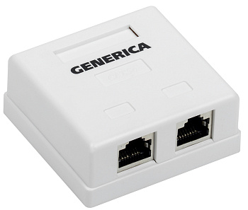 IEK GENERICA Розетка инф. настенная RJ45 кат. 5Е FTP 2 порта CS2-1C5EF-22-G