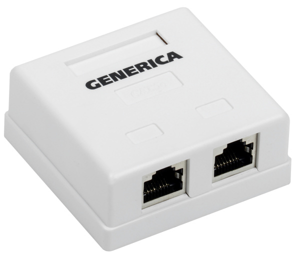 IEK GENERICA Розетка инф. настенная RJ45 кат. 5Е FTP 2 порта CS2-1C5EF-22-G