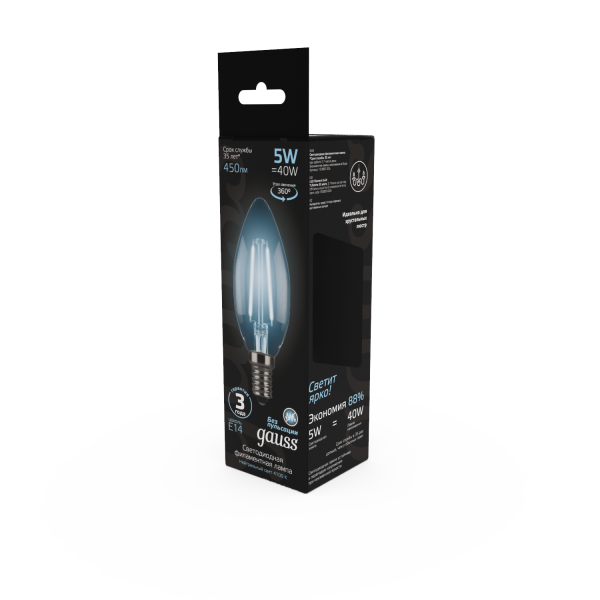 Купить Gauss Лампа Filament Свеча 5W 450lm 4100К Е14 LED 103801205