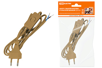 TDM Шнур с выключателем и плоской вилкой ШУ01В ШВВП 2х0,75мм2 2м. бронза SQ1305-0003