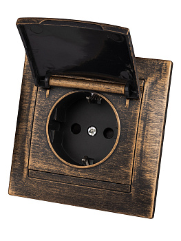 TDM Розетка 2П+З 16А 250В IP44 с защ. шт. с крышкой старинная бронза "Лама" SQ1815-0755