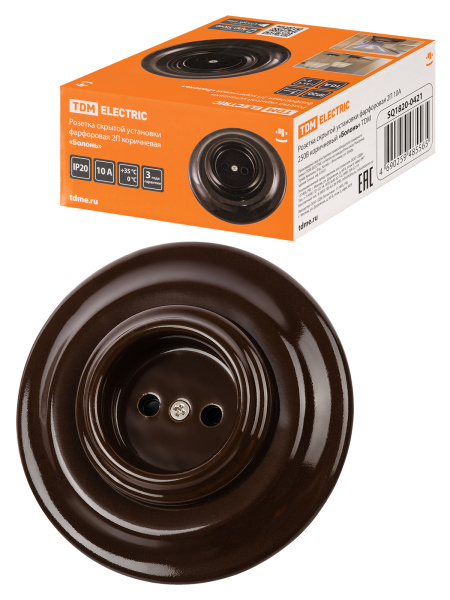 TDM Розетка скрытой установки фарфоровая 2П 10А 250В коричневая «Болонь» SQ1820-0421