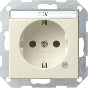 Gira S-55 Крем глянц Розетка с з/к и контрольной лампой и полем для надписи 045201