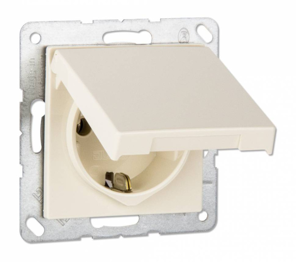 JUNG EcoProfi Бежевая Розетка с/з с крышкой безвинт. зажим EP421KL