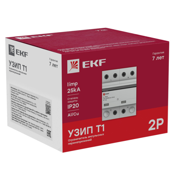 Купить EKF PROxima Устройство защиты от импульсных перенапряжений Тип 1 Iimp 25kA (10/350?s) 2P spd-t1-25-2p