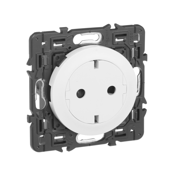 Купить Legrand Celiane2 Белый Розетка с плоской лицевой панелью с/з, безвинтовой зажим (накладка+механизм) 067166