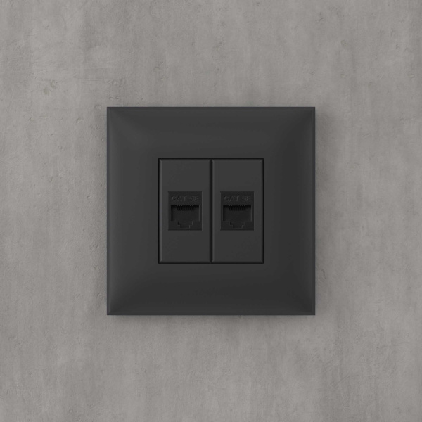 Купить DKC Компьютерная розетка RJ-45 без шторки в стену, кат.5е двойная, "Avanti", "Черный матовый"