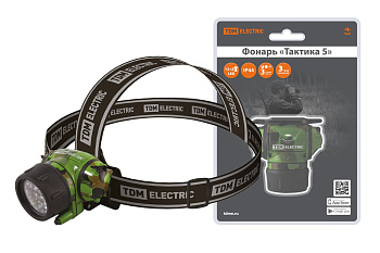 TDM Фонарь"Тактика 5", налобный 12+2 LED, 94 лм, бат. 3*AАА, SQ0350-0096
