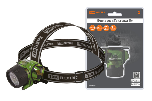 TDM Фонарь"Тактика 5", налобный 12+2 LED, 94 лм, бат. 3*AАА, SQ0350-0096