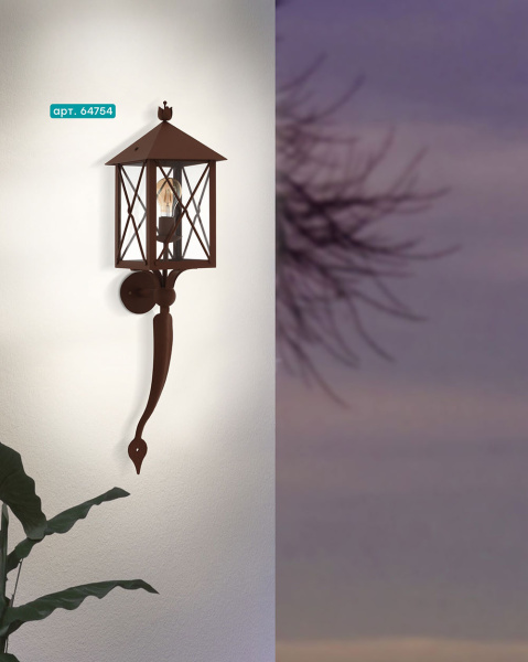 Купить Eglo 64754 Уличный настенный светильник GAUDESI, 1X60W(E27), сталь оцинкованный, коричневый антик/ стекло, прозрачный