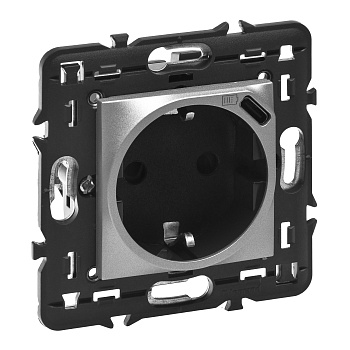 Legrand Mosaic Алюминий Розетка 2К+3 с USB-C, программа, немецкий стандарт, с суппортом 079371L