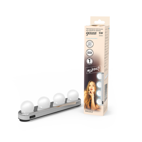 Купить Gauss Светодиодный светильник MAKEUP MK002 5W 200lm 4xAA для зеркала1/12/48