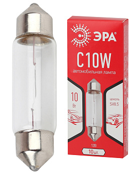 ЭРА Автолампа C10W 12V SV8.5 (лампа для освещения салона, номерного знака) (10/5000/60000) Б0036803