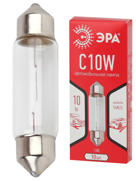 ЭРА Автолампа C10W 12V SV8.5 (лампа для освещения салона, номерного знака) (10/5000/60000) Б0036803