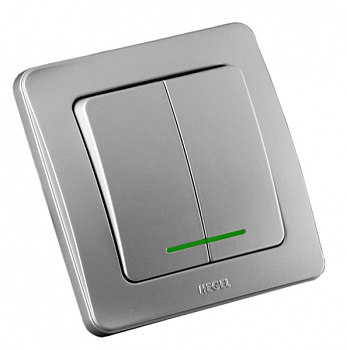 Hegel Мастер внутр Серебро ВС10-352-06 Выключатель 2-клавишный, с индикацией